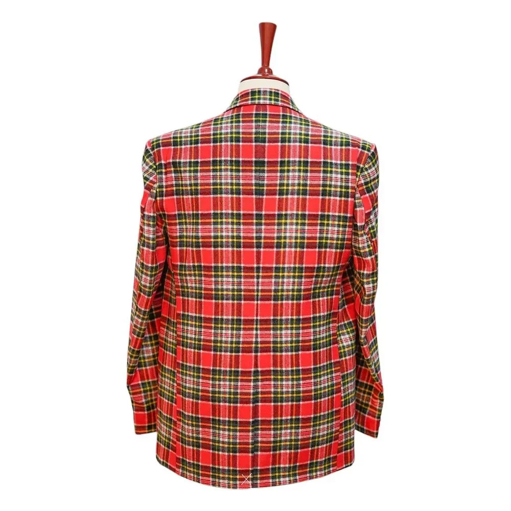 Mens Lambswool Sport Coat 44R Red Green Tartan Plaid Blazer 2 Button Heritage